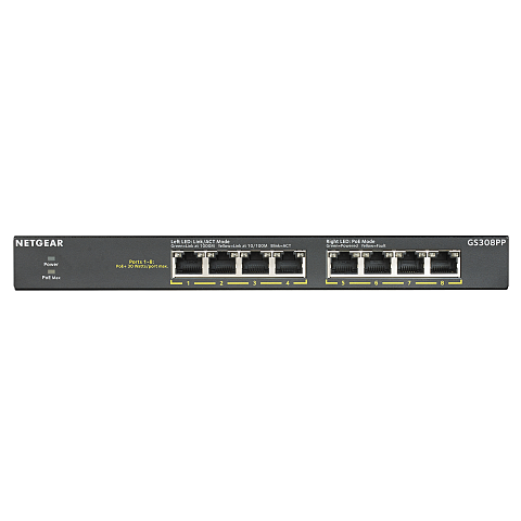 NETGEAR GS308PP Unmanaged Gigabit Ethernet (10/100/1000) Power over Ethernet (PoE) Schwarz