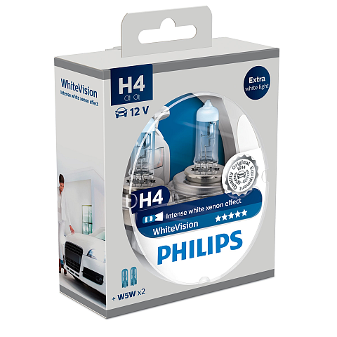 Philips WhiteVision Lampentyp: H4 Packung mit: 2 Fahrzeugscheinwerferlampen
