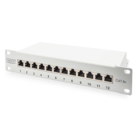 Digitus CAT 6A Patch Panel, geschirmt, 12-Port, 1HE, 10", grau