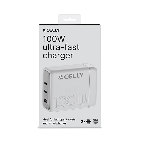 Celly PS3GAN100WWH Ladegerät für Mobilgeräte Universal Weiß AC, USB Schnellladung Drinnen