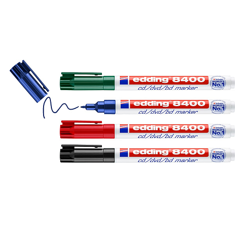 Edding 8400 CD/DVD/BD Marker 4er Set basic, Rundspitze 0,5-1 mm