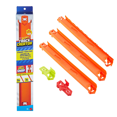 Hot Wheels Track Builder Track Creator Gerades Trackset, ca. 1 Meter Track-Schnellstecksystem und 2 Adapter