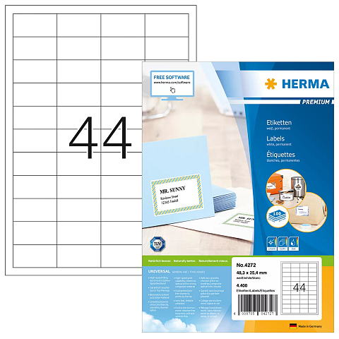 HERMA Etiketten Premium A4 48.3x25.4 mm weiß Papier matt 4400 St.