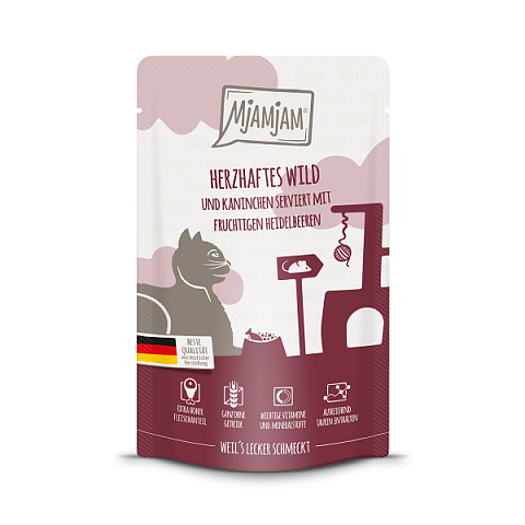 MjAMjAM Quetschie herzhaftes Wild & Kaninchen mit fruchtigen Heidelbeeren