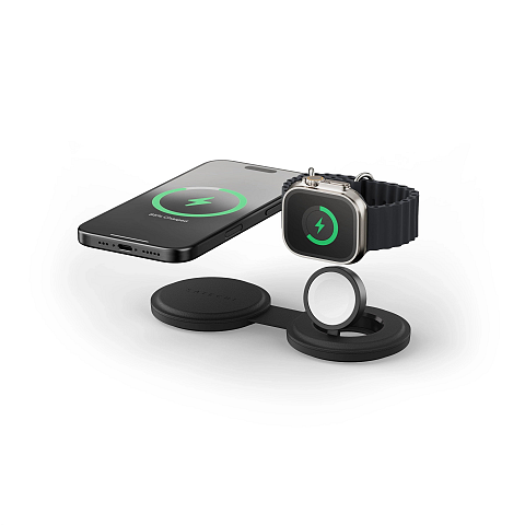 Satechi OntheGo 2-in-1 Kopfhörer, Smartphone, Smartwatch Schwarz USB Kabelloses Aufladen Schnellladung Drinnen