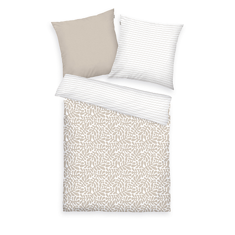 HERDING TOM TAILOR Bettwäsche-Set 'Organic Leaves Sunny Sand' - 2x-80-x-80-cm-1x-200-x-220-cm