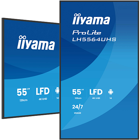 iiyama LH5564UHS-B1AG Signage-Display Digital Signage Flachbildschirm 139,7 cm (55") WLAN 500 cd/m² 4K Ultra HD Schwarz Eingebauter Prozessor Android 24/7