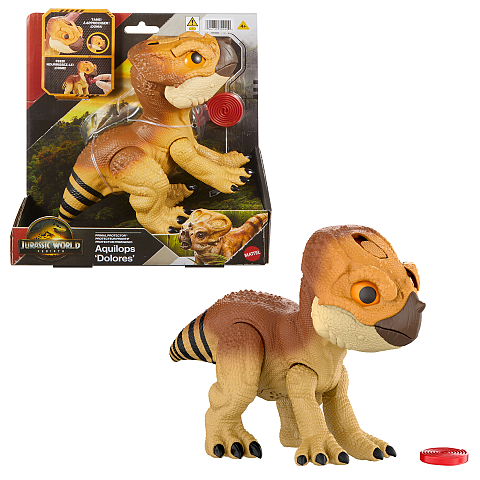 Jurassic World : Die Wiedergeburt Primal Protector Aquilops Dolores Interaktives Dinosaurierspielzeug, mit Angriffsbewegungen und Brüllgeräuschen