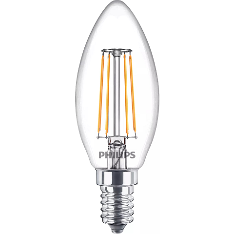 Philips Filament-Kerzenlampe, B35 E14 x6, transparent, 40 W