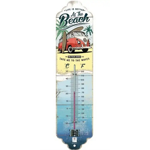 Nostalgic Art Volkswagen Bulli Beach Flüssigkeitsumgebungs-Thermometer Drinnen/Draußen Mehrfarbig