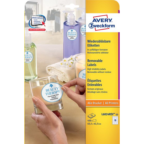 Avery Etiketten in Sonderformaten, weiß, 63,5 x 42,3 mm, wiederablösbar