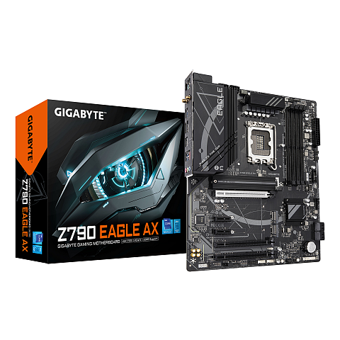 GIGABYTE Z790 EAGLE AX Motherboard - Unterstützt Intel Core 14. Generation CPUs, 12+1+1 Phasen Digital VRM, bis zu 7600MHz DDR5 (OC), 3xPCIe 4.0 M.2, Wi-Fi 6E, 2.5GbE LAN, USB 3.2 Gen 2