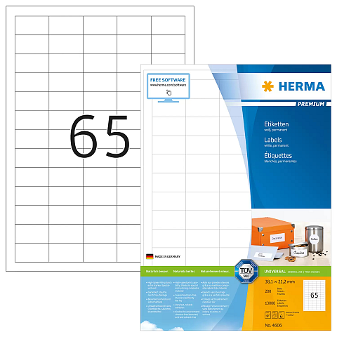 HERMA Etiketten Premium A4 38.1x21.2 mm weiß Papier matt 13000 St.