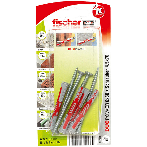 Fischer DuoPower 4 Stück(e) Schrauben- & Dübelsatz 50 mm