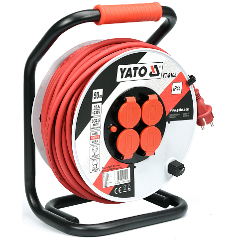 Yato YT-8108 Verlängerungskabel 50 m 4 AC-Ausgänge Drinnen/Draußen Schwarz, Rot, Weiß
