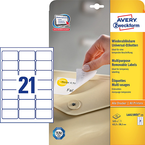 Avery Universal-Etiketten, weiß, 63,5 x 38,1 mm, wiederablösbar