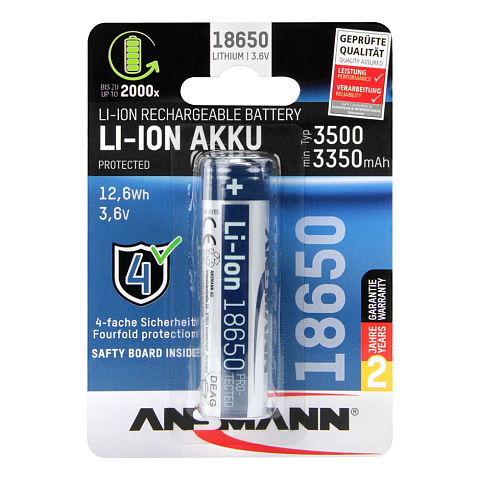 Ansmann 1307-0001 Haushaltsbatterie Wiederaufladbarer Akku 18650 Lithium-Ion (Li-Ion)