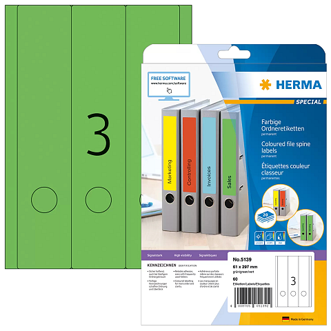 HERMA Ordneretiketten A4 61x297 mm grün Papier matt blickdicht 60 St.