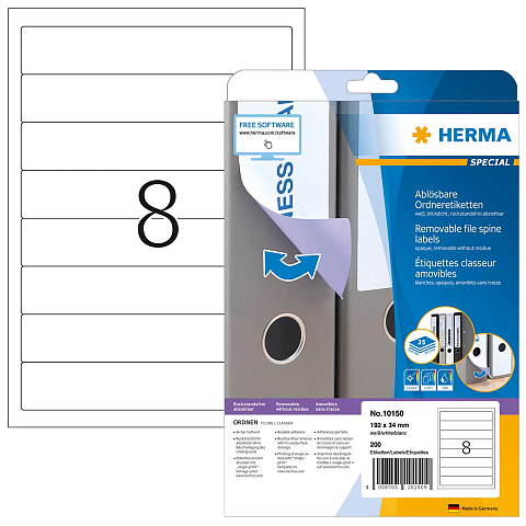HERMA Ablösbare Ordneretiketten A4 192x34 mm weiß Movables/ablösbar Papier matt blickdicht 200 St.