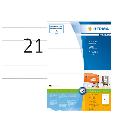 HERMA Etiketten Premium A4 70x42.3 mm weiß Papier matt 4200 St.
