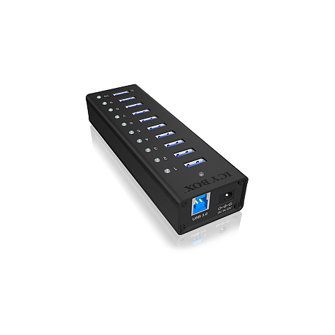 ICY BOX IB-AC6110, 10 Port USB 3.2 Gen 1 Hub, inkl. Ladeport, Aluminium Gehäuse mit Netzteil