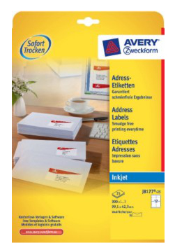 Avery J8177-25 Druckeretikett Weiß