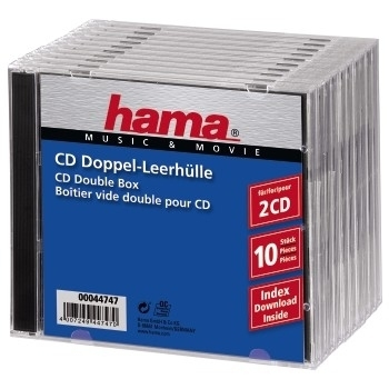 Hama CD Double Jewel Case Standard, Pack 10 2 Disks Transparent