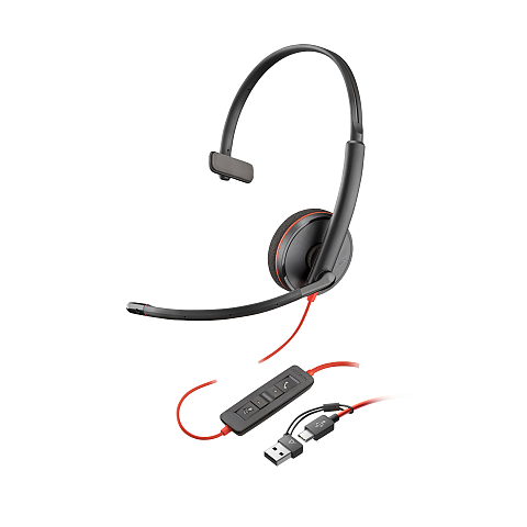 HP Poly Blackwire 3220 USB-C Stereo-Headset + USB-C/A-Adapter