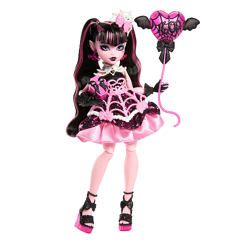 Monster High Scary Sweet Birthday Draculaura-Puppe im Partykleid mit Ballon und Geschenk