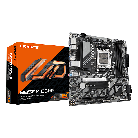 GIGABYTE B850M D3HP Motherboard - AMD Ryzen 9000 Series CPUs, 5+2+2 Phasen Digital VRM, bis zu 8200MHz DDR5 (OC), 1xPCIe 5.0 + 1xPCIe 4.0 M.2, GbE LAN, USB 3.2 Gen 2