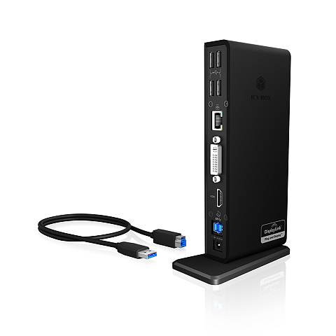 ICY BOX IB-DK2241AC, 11 in 1 USB 3.2 Gen 1 Notebook Dockingstation, USB 3.2 Gen 1 auf: 2x USB 3.2 Gen 1+2x Video(HDMI+DVI)+1xGigabitLAN+4xUSB 2.0+Audio+Charge
