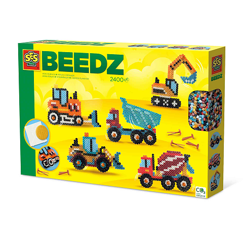 SES Creative Beedz 06206 Bügelperlen-Set Baufahrzeuge, 2400 Perlen für Fahrzeugkonstruktionen