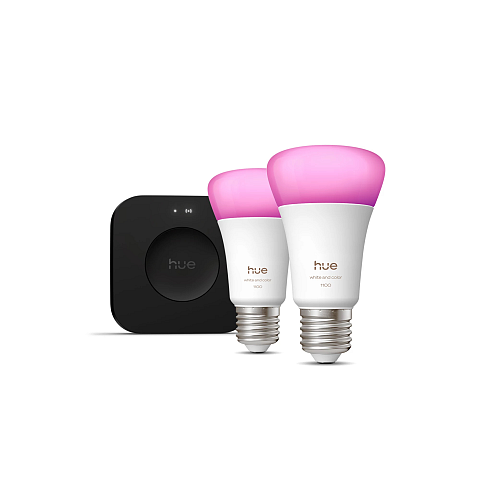 Philips Hue White and Color ambiance Starter-Set: 2 farbfähige E27-Smart-Lampen + Hue Bridge Pro