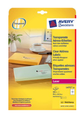 Avery L4772-25 Druckeretikett Transparent