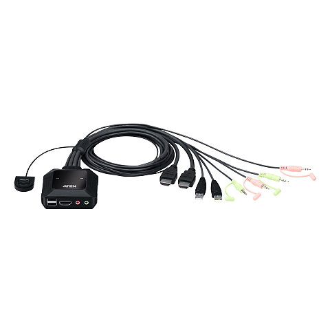 ATEN 2-Port USB 4K HDMI Kabel KVM Switch mit Remote-Port-Wähler