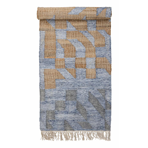 Bloomingville Vikka Drinnen Bodenmatte Rechteck Baumwolle, Jute, Wolle Blau, Braun