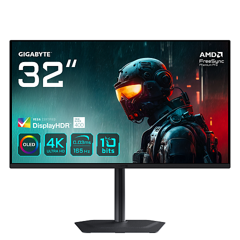 GIGABYTE MO32U 31,5" OLED 4K UHD Gaming Monitor - 3840 x 2160, 165Hz, 0.03ms, 250 cd/m², Display HDR True Black 400, HDMI 2.1, DisplayPort 1.4