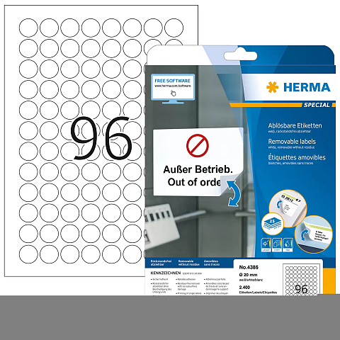 HERMA Ablösbare Etiketten A4 Ø 20 mm rund weiß Movables/ablösbar Papier matt 2400 St.