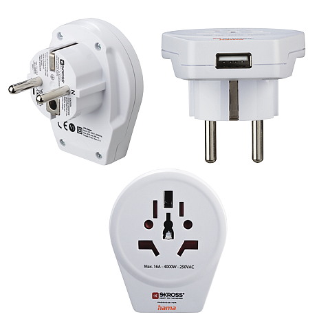 Hama World to Europe USB Netzstecker-Adapter Universal Weiß