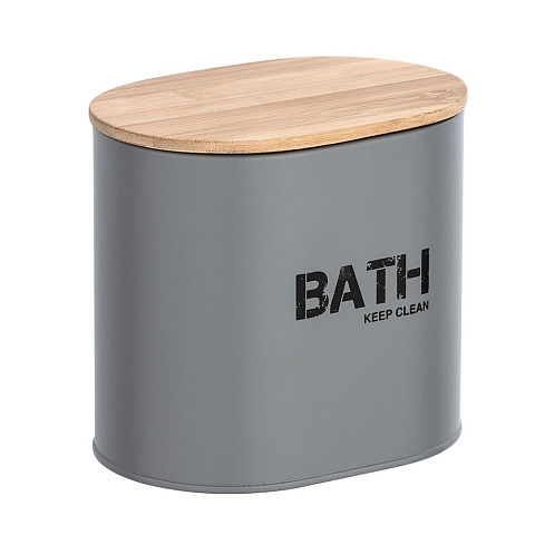 WENKO Badbox Gara mit Deckel Stahl grau/Bambus 14,5x13,5x10,5cm