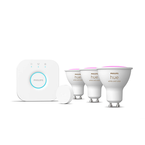 Philips Hue White and Color ambiance Starter-Set: 3 smarte GU10 Spots + Hue Smart Button