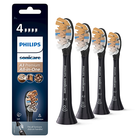 Philips A3 Premium All-in-One HX9094/11 4x Schwarze Bürstenköpfe für Schallzahnbürste