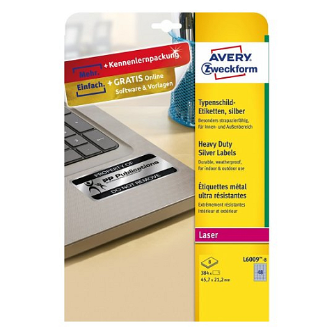 Avery L6009-8 Druckeretikett Silber Selbstklebendes Druckeretikett