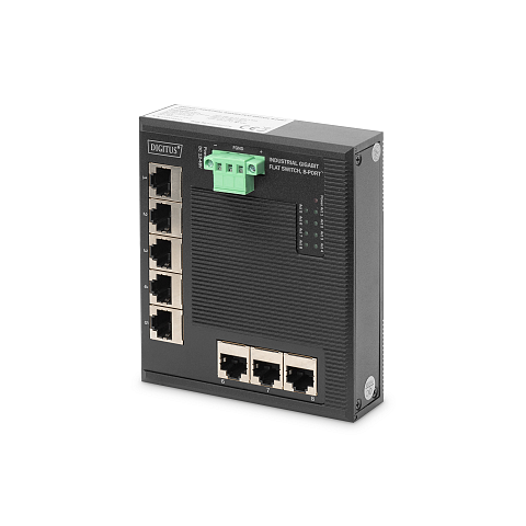 Digitus 8 Port Gigabit Ethernet Netzwerk Switch, Flat, Industrial, Unmanaged