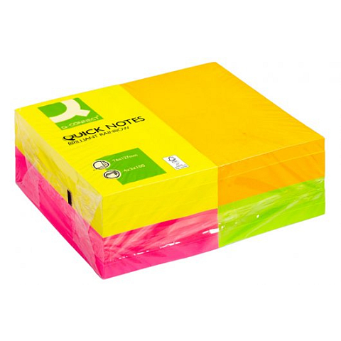 Q-CONNECT KF01350 Klebezettel Rechteck Grün, Magenta, Orange, Gelb 100 Blätter Selbstklebend