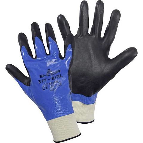 Showa 4703 XL Handschutz Werkstatthandschuhe Schwarz, Blau Nitril, Nylon, Polyester