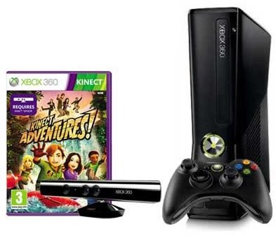 Microsoft Xbox 360 Slim 250GB + Kinect Adventures + Kinect WLAN Schwarz