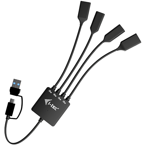 i-tec USB-C/USB-A Cable HUB 4 port (2x USB-C, 2x USB-A) USB 3.2 Gen 1 (3.1 Gen 1) Type-A + Type-C 5000 Mbit/s Schwarz