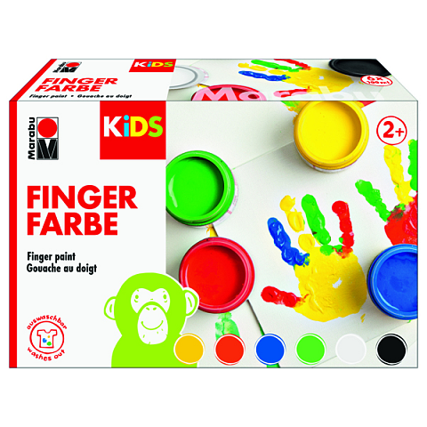 Marabu 0303000000081 Abwaschbare Fingerfarbe Schwarz, Blau, Grün, Rot, Weiß, Gelb