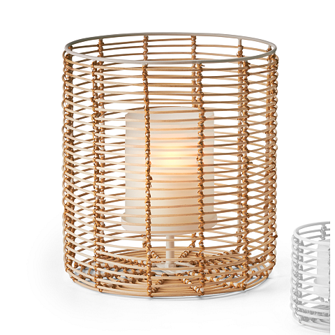 Philippi Cane Kerzenständer Bambus, Glas, Stahl Braun